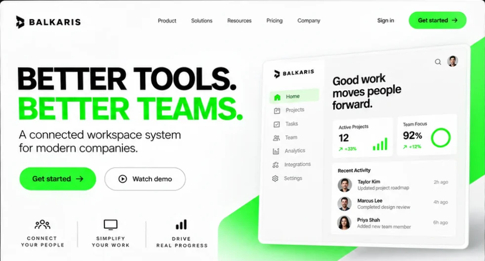 A company site open on a desktop screen, one page of many.