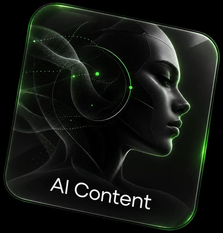 AI Content: a woman’s profile inside rings of green points.