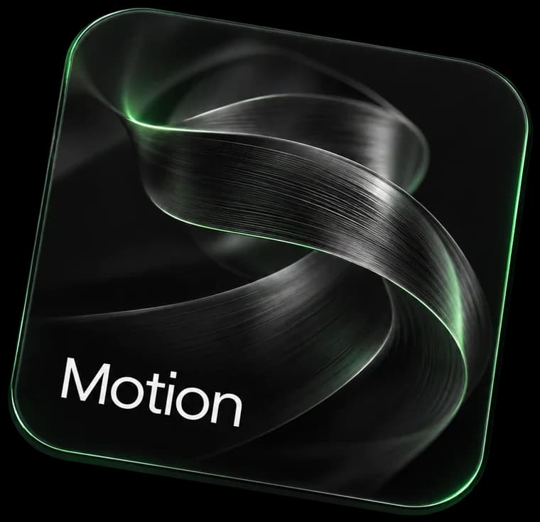 Motion: a black ribbon folding over itself, lit along one edge in green.