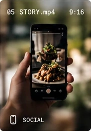 A hand holding a phone that shows the same dish as a vertical story.