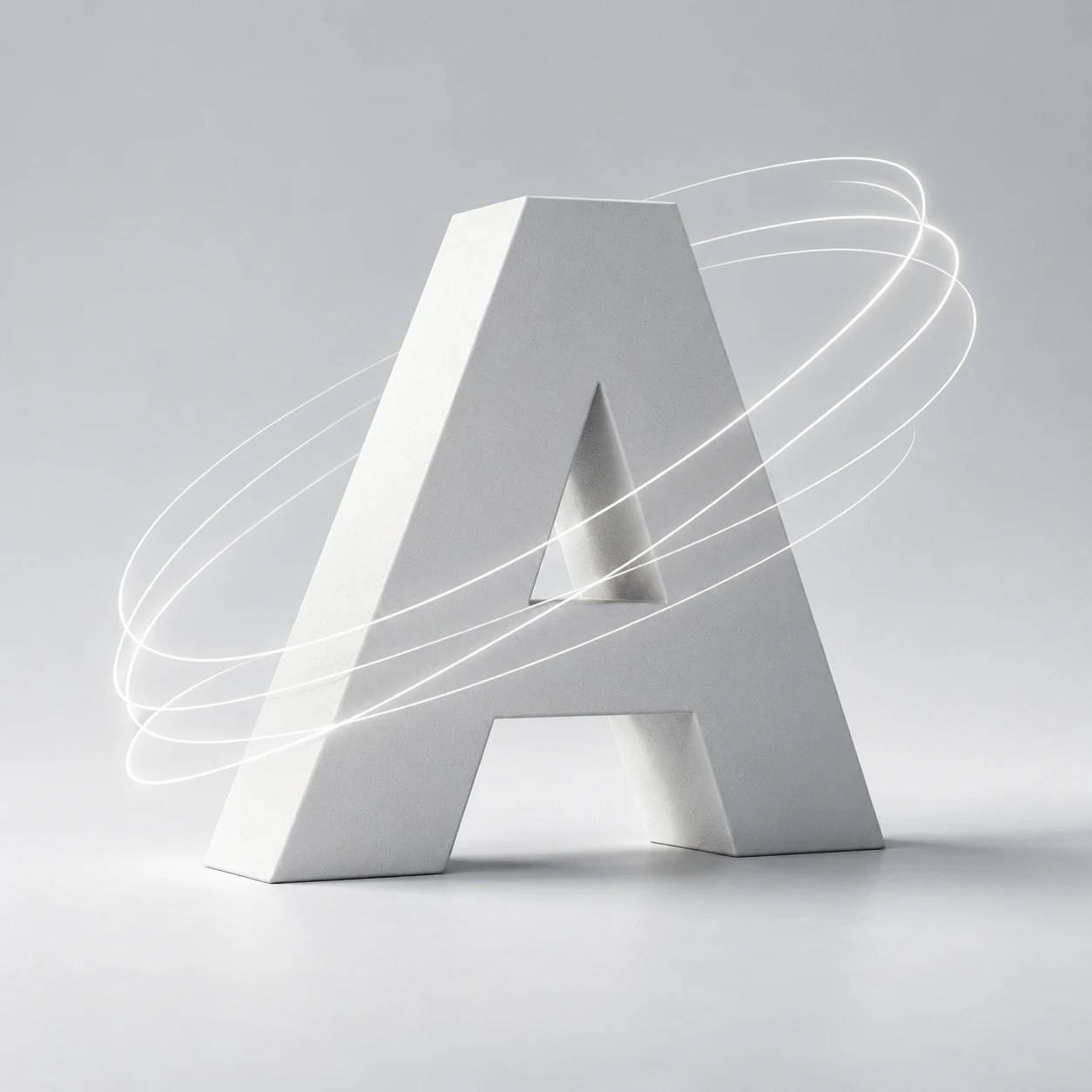 A white letter A with rings of light circling it
